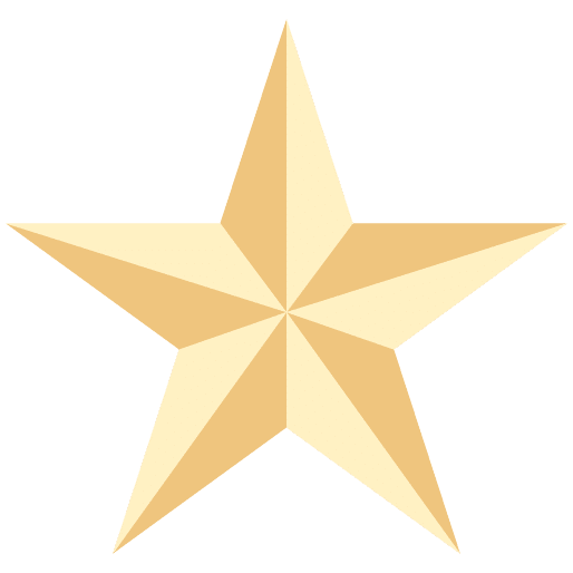 Gold star illustration with geometric design on a transparent background.